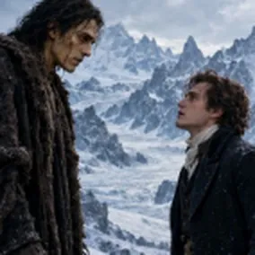 Frankenstein scene: Victor meets the Creature on the glacier