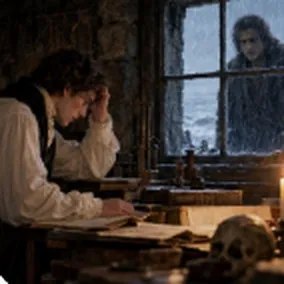 Frankenstein scene: The Creature at Victor's window in Orkney